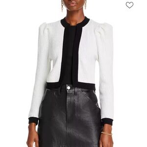 Alice & Olivia Trina Cable Puff Sleeve Cropped Cardigan Size Medium